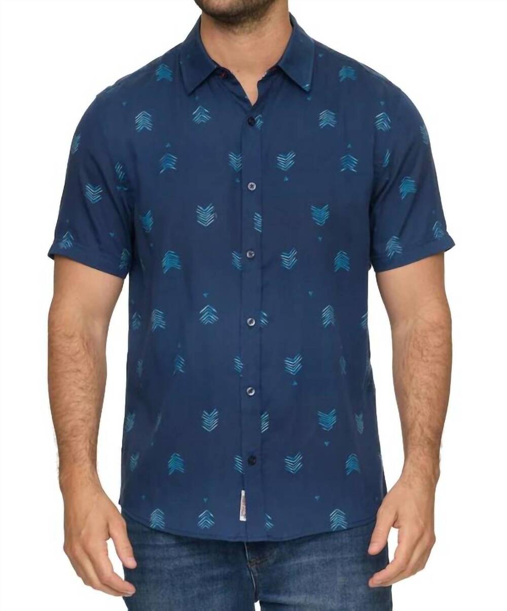 NEW FLAGS & ANTHEM dyer chevron print shirt in navy/blue